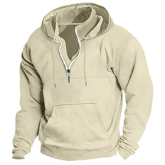 Baqcunre Men's Quarter Zip Hoodie Plain Sports & Outdoor Daily Holiday Streetwear,L,Quarter Zip Pullover Men,Hoodies For Men,Mens Sweatshirt,Long Sleeve Shirts For Men,,Khaki