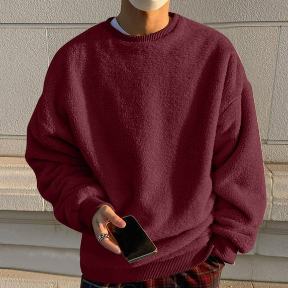 Baqcunre Men's Solid Color Fashionable Casual Plush Round Neck Hoodie,4XL,Crewneck Sweatshirts,Mens Sweatshirt,Long Sleeve Shirts For Men,Men'S Fashion Hoodies & Sweatshirts,Mens Fashion,Wine