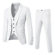 Baqcunre Men’s Suit Slim 3 Piece Suit Business Wedding Party Jacket Vest & Pants Coat White M