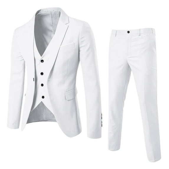Baqcunre Men’s Suit Slim 3 Piece Suit Business Wedding Party Jacket Vest & Pants Coat White XXXL