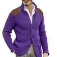 thumbnail image 1 of Baqcunre Mens Button Cuff Shoulder Patch Slim Warm Sweater Slim Lapel Long Sleeve Knit Jacket,4XL,Jackets For Men,Mens Sweater,Long Sleeve Shirts For Men,Plus Size Sweater,,Purple, 1 of 4