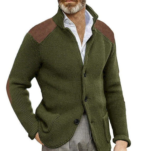 Baqcunre Mens Button Cuff Shoulder Patch Slim Warm Sweater Slim Lapel Long Sleeve Knit Jacket,5XL,Jackets For Men,Mens Sweater,Long Sleeve Shirts For Men,Plus Size Sweater,,Army Green