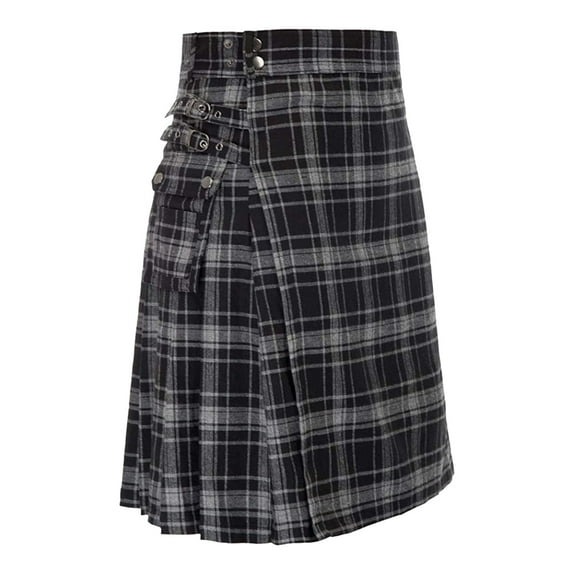 Baqcunre Mens Fashion Scottish Plaid Contrast Color Pocket Pleated Skirt,Size L,Midi Skirt,Pleated Skirt,Men'S Pants,Mens Clothes,Mens Fashion,Grey Skirt