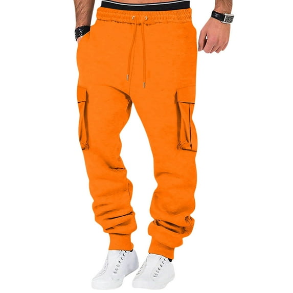 Baqcunre Mens High Street Leisure Loose Sports Running Solid Color Lace Up Cargo Pants Sweater Pants Pocket Trousers Sweatpants,XL,Cargo Pants For Men,Men'S Pants,Mens Sweatpants,Mens Clothes,,Orange