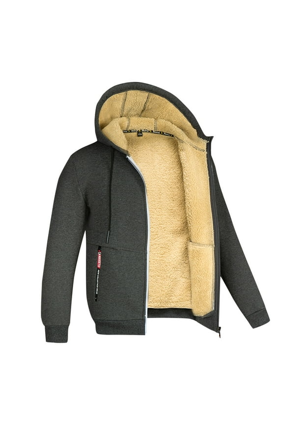 Mens Hoodies Overcoat Overd Warm Fleece Lined Drawstring Hoodie H Thickened Winter Sweater Coat With Zipper Flannels For Men Tops For Men Grey XL