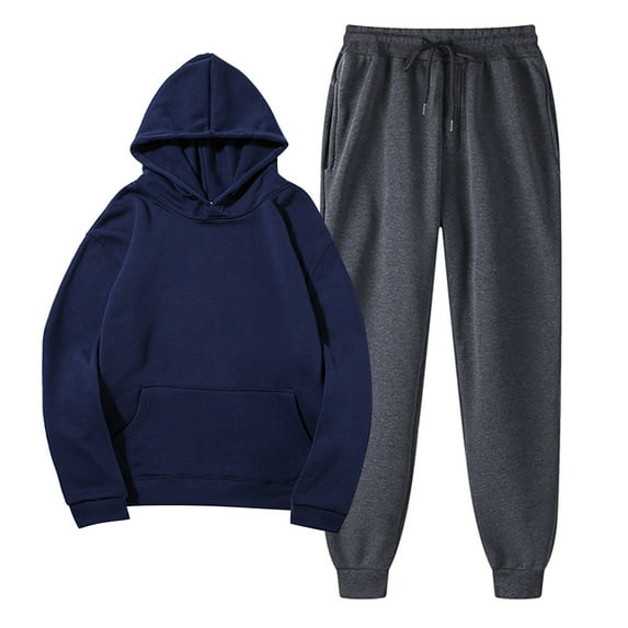 Baqcunre Mens Hoodies Women With Pants Hoodie Plus Leisure Winter Fleece Hooded Plush Women Suits Track Suits For Men Set Tops For Men Navy L