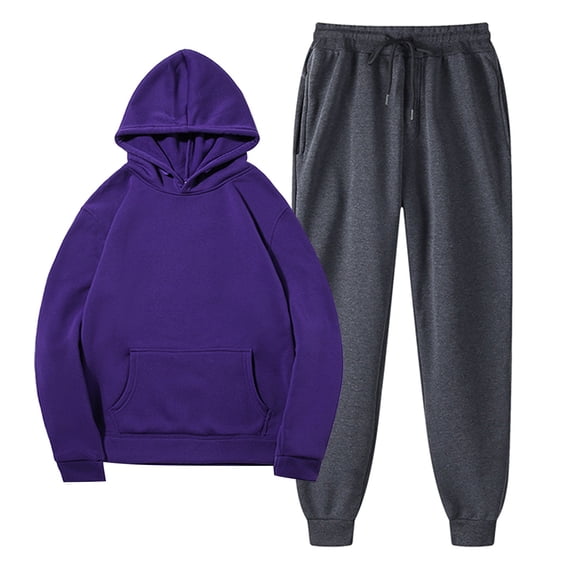 Baqcunre Mens Hoodies Women With Pants Hoodie Plus Leisure Winter Fleece Hooded Plush Women Suits Track Suits For Men Set Tops For Men Purple L