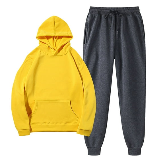 Baqcunre Mens Hoodies Women With Pants Hoodie Plus Leisure Winter Fleece Hooded Plush Women Suits Track Suits For Men Set Tops For Men Yellow M