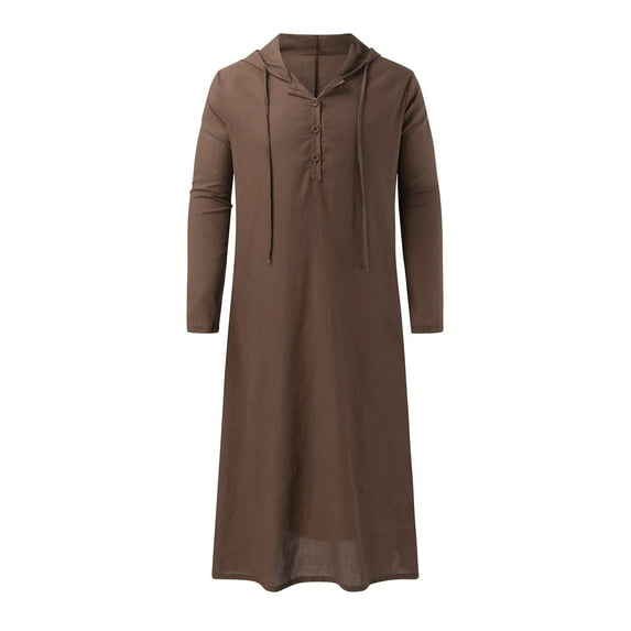 Baqcunre Mens Shirts Mens Muslim Arabia Casual Long Sleeve Pocket Loose Robe Shirt Muslim Robe Solid Hooded Shirt Shirts For Men Tops For Men Brown M