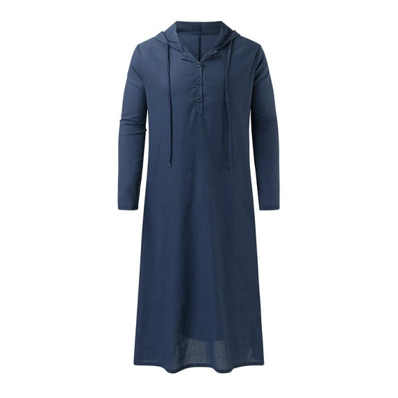 Baqcunre Mens Shirts Mens Muslim Arabia Casual Long Sleeve Pocket Loose Robe Shirt Muslim Robe Solid Hooded Shirt Shirts For Men Tops For Men Navy S