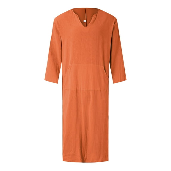 Baqcunre Mens Shirts Mens Muslim Arabia Casual Long Sleeve Pocket Loose Robe Shirt Muslim Robe Solid Shirts For Men Tops For Men Orange S