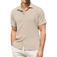 thumbnail image 1 of Baqcunre Mens Shirts Mens Spring And Summer Fashion Casual Bubble Button Lapel Shirt Shirt Short Sleeve T Shirt Linen Shirts For Men Tops For Men Khaki XL, 1 of 5