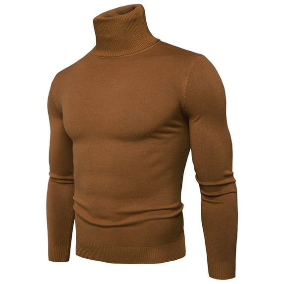 Baqcunre Mens Solid Soft Turtleneck Sweater Flexibility Solid Color Close Fitting Top Slim Sweater,L,Mens Sweaters And Pullovers,Mens Sweater,Long Sleeve Shirts For Men,Mens Clothes,,Brown