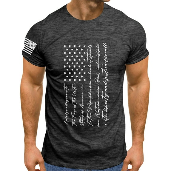 Baqcunre Mens T Shirt Independence Day Flag Print Spring/Summer Leisure Sports Comfortable Breathable Sweat Absorbing Crew Neck D Mens Sweatshirt Tops For Men Dark Gray XL