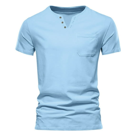 Baqcunre Mens T Shirt Men'S Fashion Spring And Summer Casual Short Sleeved V Neck Solid Color T Shirt Top Sweatshirt Tops For Men Sky Blue XXL