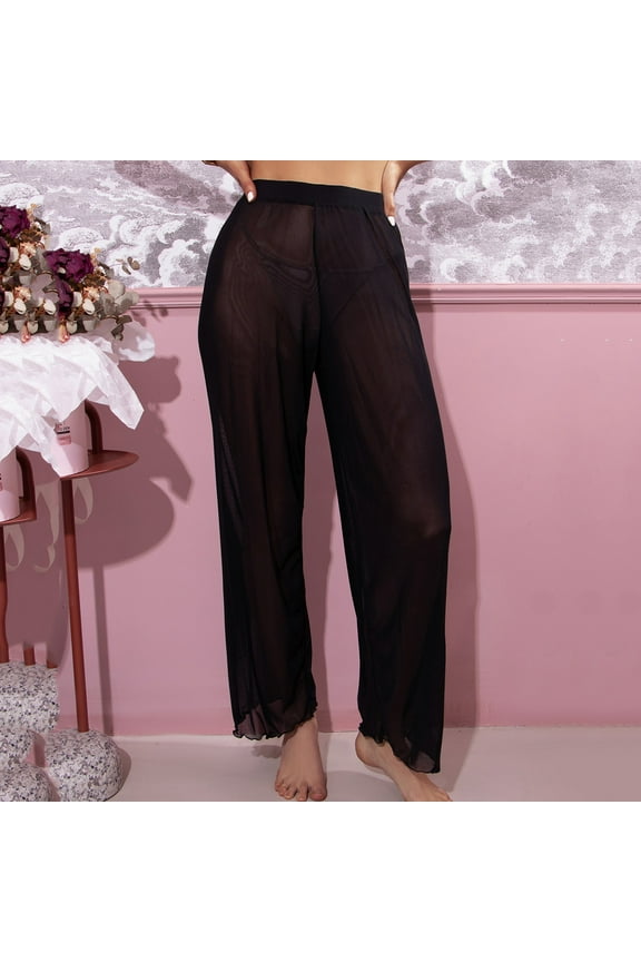 Mesh Ruffle Trim Cover Up Pants Cover Up Wrap Shiny Wraps Cover Ups For Swimwear Ruffle Pants Bathing Suit For Women Swimsuit Cover Up Swimsuit For Women 2023 Women'S Pants,Color Black,XL