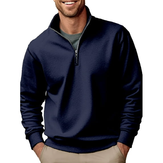 Baqcunre New Zipper Stand Neck Thickened And Velvet Solid Color Men's Sweater,4XL,Quarter Zip Pullover Men,Mens Sweatshirt,Long Sleeve Shirts For Men,Men'S Fashion Hoodies & Sweatshirts,,Navy