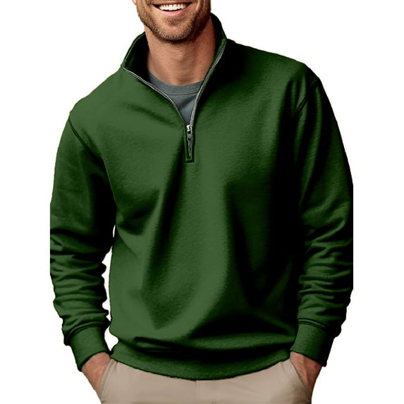 Baqcunre New Zipper Stand Neck Thickened And Velvet Solid Color Men's Sweater,L,Quarter Zip Pullover Men,Mens Sweatshirt,Long Sleeve Shirts For Men,Men'S Fashion Hoodies & Sweatshirts,,Army Green