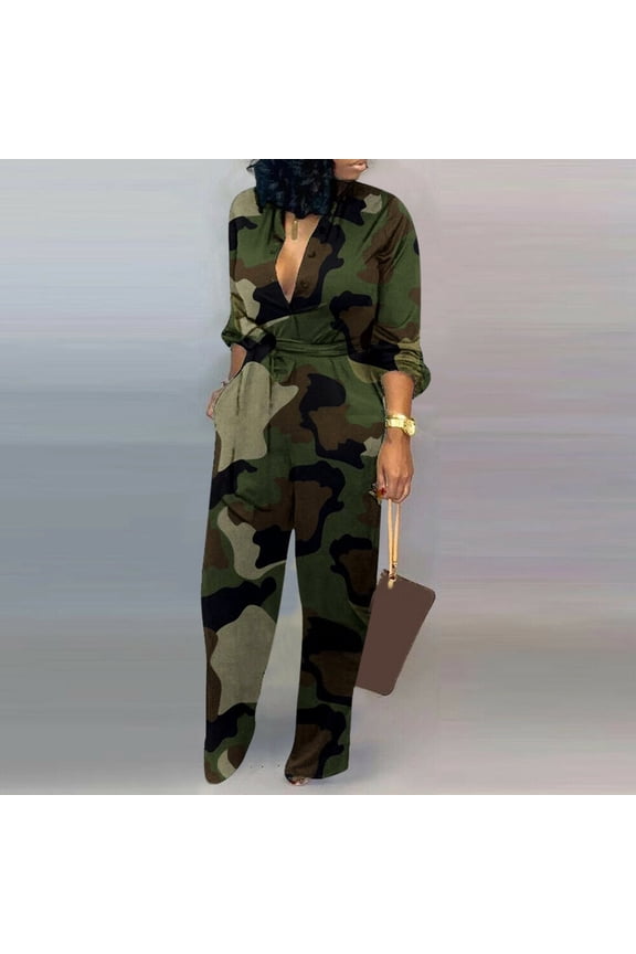 One Piece Jumpsuit,Casual Long Sleeves Print Pocket Romper Long Playsuit Button Jumpsuit,Pants for Women Womens Jumpsuit Jumpsuits for Women Womens Clothes White L