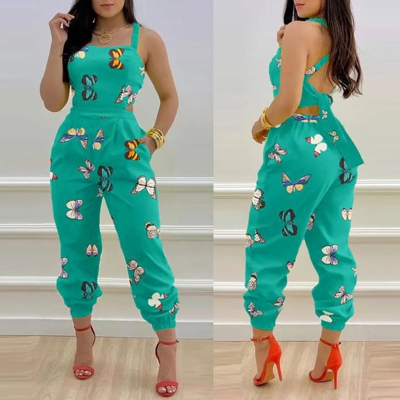 Baqcunre One Piece Jumpsuit,O Neck Sleeveless Waist Micro Elastic Band Cross Tied Detail Backless Slim Rompers,Wide Leg Pants Woman Womens Jumpsuit Jumpsuits for Women Womens Clothes Sky Blue XXL