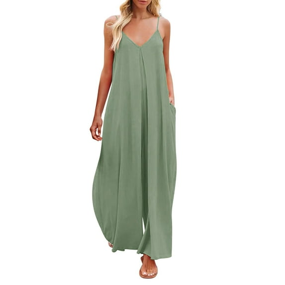 Baqcunre One Piece Jumpsuits For Women Women'S Large Size Casual Tie Suspenders Loose Sleeveless Pocket Casual Jumpsuit Sweatpants Womens Pants Green 2 S