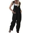 thumbnail image 1 of Baqcunre One Piece Jumpsuits For Women Women'S Sleeveless Wide Leg Bib Pants Bottons Jumpsuit Romper With Button Pockets Button Jumpsuit Womens Sweatpants Womens Pants Black L, 1 of 5