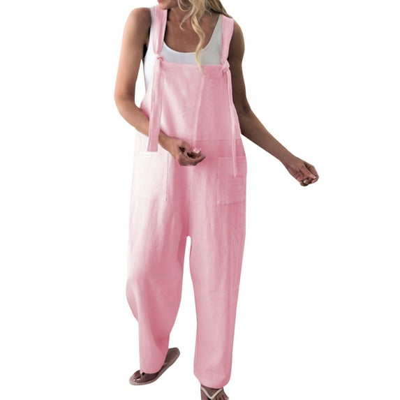 Baqcunre One Piece Jumpsuits For Women Women'S Sleeveless Wide Leg Bib Pants Bottons Jumpsuit Romper With Button Pockets Button Jumpsuit Womens Sweatpants Womens Pants Pink XL