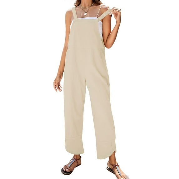 Baqcunre One Piece Jumpsuits For Women Women Summer Sleeveless Cotton Black Bib Overalls Baggy Capri Jumpsuits With Pockets Womens Sweatpants Womens Pants Beige L