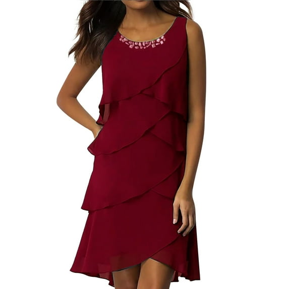 Baqcunre Oversized Tshirts Shirts For Women Women'S Fashion Hot Stamping Diamond Sleeveless Solid Color Piece Chiffon Dress Womens Blouses Tank Top For Women Red XL