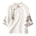 thumbnail image 1 of Baqcunre Oversized Tshirts Shirts For Women New Ethnic Style Wind Embroidery Loose Plate Buckle Horn Sleeve Standing Seven Point Top Shirt Female Womens Blouses Sweatshirt For Women White M, 1 of 7