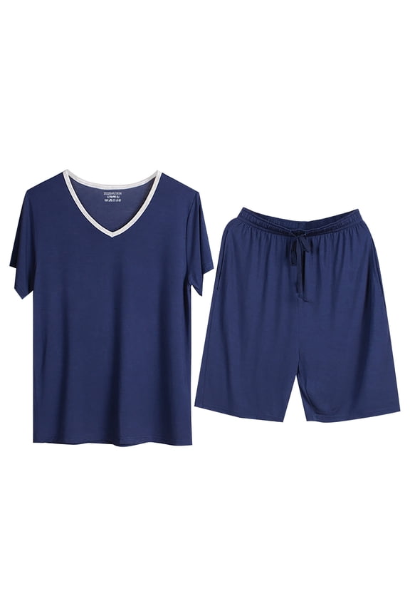 Pajama Set Mens Pajama Sets Pyjama Sleepwear Loungewear Nightwear Sets Comfortable Lightweight Sleep Sets Oversized T Shirts For Men Tops For Men Navy XXL