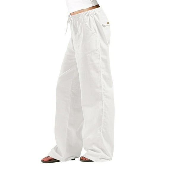 Baqcunre Pants for Women,Casual Solid Color Loose Pockets Elastic Belt Waist Pants Long Trousers,Womens Fashion Wide Leg Pants Woman Women's Pants Womens Clothes White 5XL