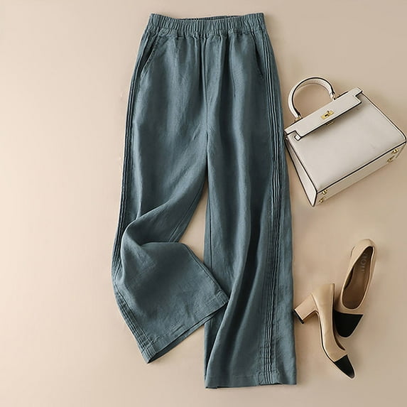 Baqcunre Pants for Women,Casual Wide Leg Pants Breathable High Waist Slimming Comfortable,Women's Pants Linen Pants Women Wide Leg Pants Woman Womens Clothes Blue L