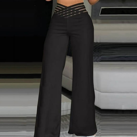 Baqcunre Pants for Women,Hollow Belt Pants High Waist Casual Wide Leg Pants,Women's Pants Wide Leg Pants Woman Business Casual Women Womens Clothes Black L