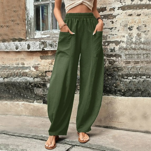 Baqcunre Pants for Women,Solid Color Casual Pants Trousers Elastic Waist Pockets Wide Leg Trousers,Women's Pants Wide Leg Pants Woman Business Casual Women Womens Clothes Dark blue L