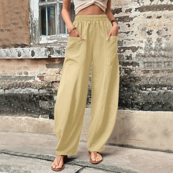 Baqcunre Pants for Women,Solid Color Casual Pants Trousers Elastic Waist Pockets Wide Leg Trousers,Women's Pants Wide Leg Pants Woman Business Casual Women Womens Clothes Green M