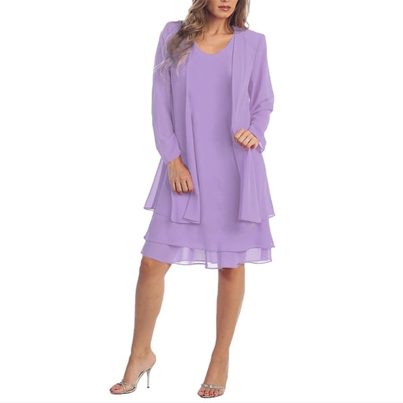Baqcunre Plus Size Dresses For Curvy Women Women'S Fashion Two Pieces Charming Solid Color Mother Of The Bride Lace Dresses Fall Dresses Midi Dresses For Women Purple Dress XL