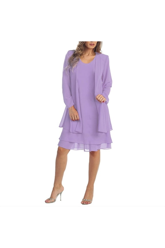 Plus Size Dresses For Curvy Women Women'S Fashion Two Pieces Charming Solid Color Mother Of The Bride Lace Dresses Fall Dresses Midi Dresses For Women Purple Dress XL
