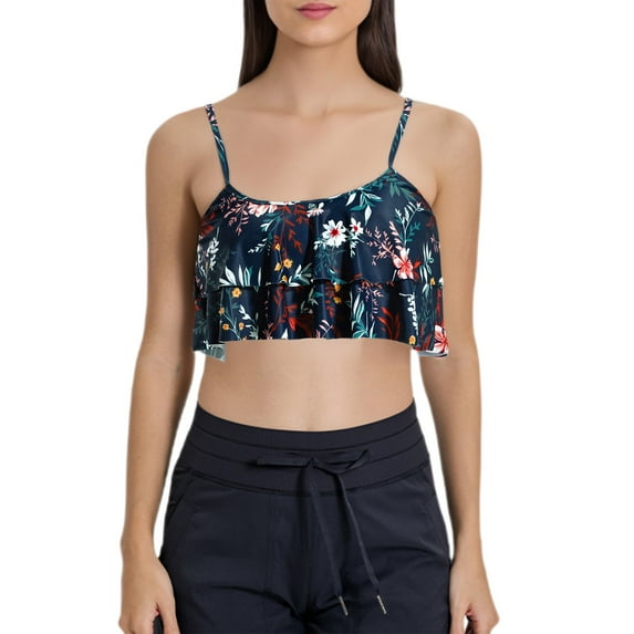 Baqcunre Plus Size Swimwear, Ruffled Bikini Top Swim Top Falbala Swimsuit Top for Women Bathing Suit Top Beige L