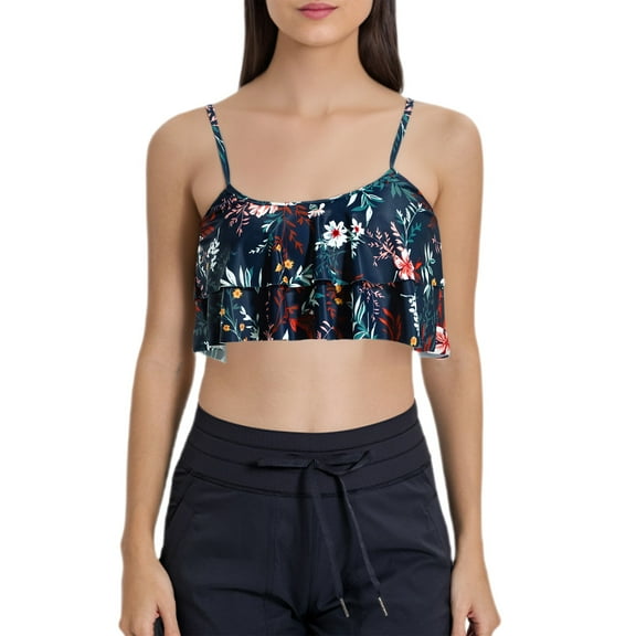 Baqcunre Plus Size Swimwear, Ruffled Bikini Top Swim Top Falbala Swimsuit Top for Women Bathing Suit Top Beige L