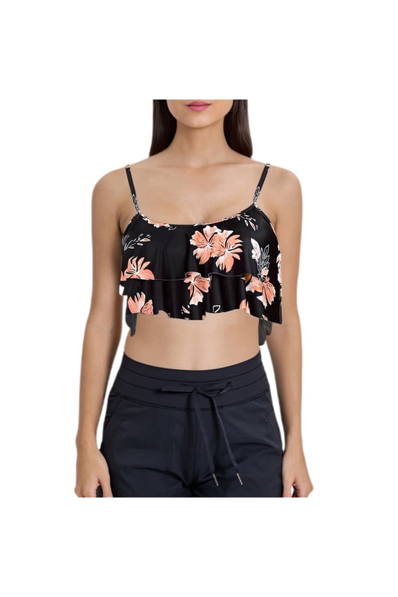 Plus Size Swimwear, Ruffled Bikini Top Swim Top Falbala Swimsuit Top for Women Bathing Suit Top Orange M