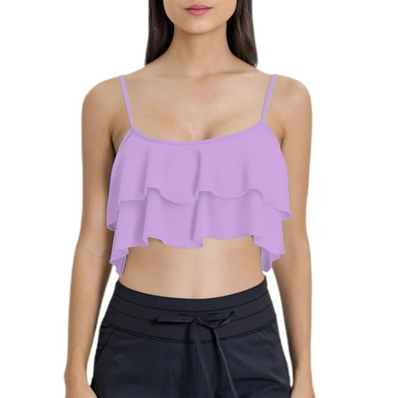 Baqcunre Plus Size Swimwear, Ruffled Bikini Top Swim Top Falbala Swimsuit Top for Women Bathing Suit Top Purple L