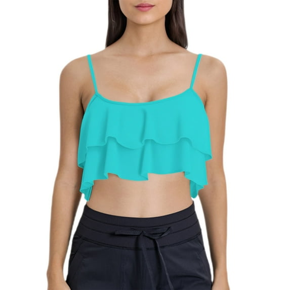 Baqcunre Plus Size Swimwear, Ruffled Bikini Top Swim Top Falbala Swimsuit Top for Women Bathing Suit Top Sky Blue XL