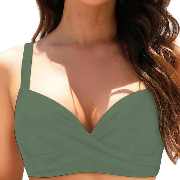 Baqcunre Plus Size Swimwear, Women Underwire Bikini Top Swim Top Bra Padded Swimsuit Tops 2025 Bathing Suit Tops Army Green L