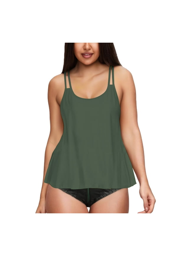 Plus Size Swimwear, Womens Flowy Tankini Tops Modest Bathing Suit Loose Fit Swimsuit Swim Tops No Bottom 2025 Army Green L