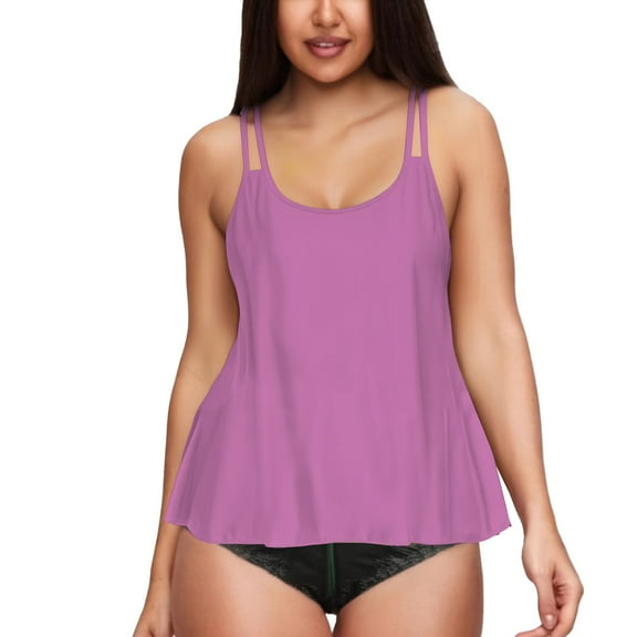 Baqcunre Plus Size Swimwear, Womens Flowy Tankini Tops Modest Bathing Suit Loose Fit Swimsuit Swim Tops No Bottom 2025 Pink 2XL