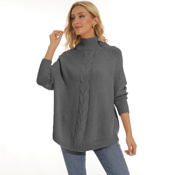 Baqcunre Plus Size Tops Fall Fashion Oversized Casual Pullover Knitting High Collar Casual Plus Size 3Xl Women Sweater Top Womens Jacket Womens Fall Tops Grey S