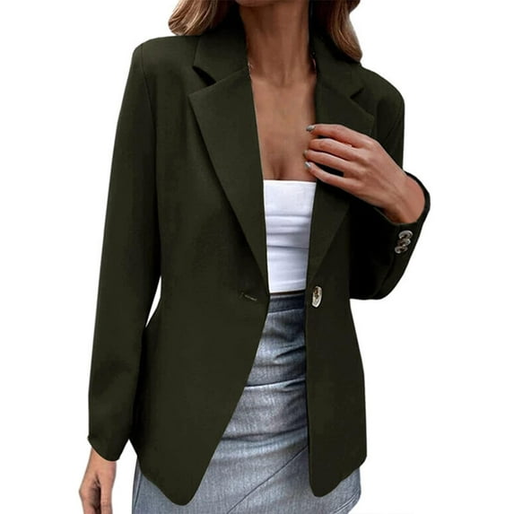 Baqcunre Plus Size Tops For Women Autumn And Winter Women'S Casual Long Sleeved Solid Color One Button Suit Jacket Womens Fall Tops Winter Coats For Women Green L