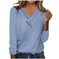 thumbnail image 1 of Baqcunre Plus Size Tops For Women Casual V Neck Long Sleeve T Shirt Pleated Printed Button Top Womens Tops T Shirts For Women Light blue M, 1 of 4