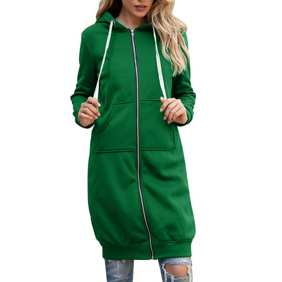Baqcunre Plus Size Tops For Women Fashion Womens Casual Solid Color Long Sleeve Cardigan Hooded Mid Length Coat Tops For Women 2023 Hoodies For Women Green 5XL